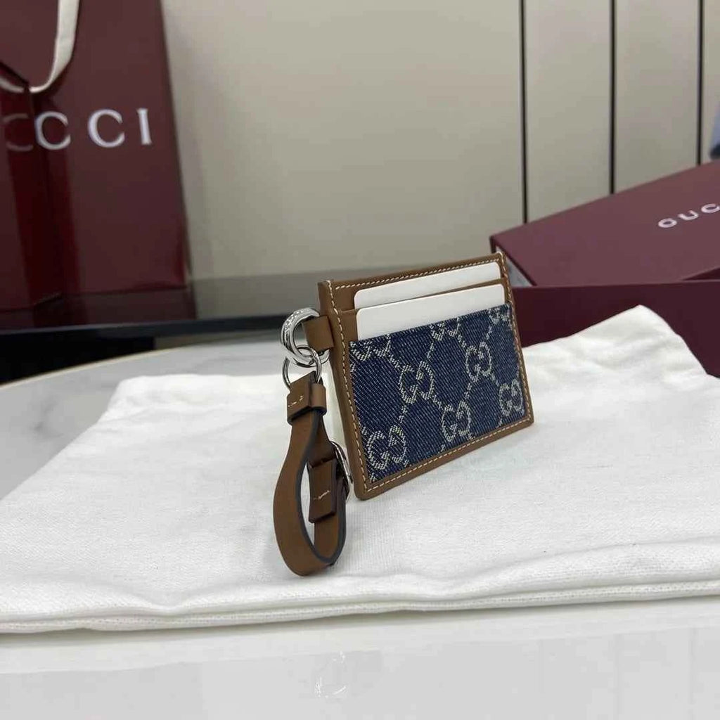 Gucci GG Emblem card case with strap 819121 Washed Denim blue