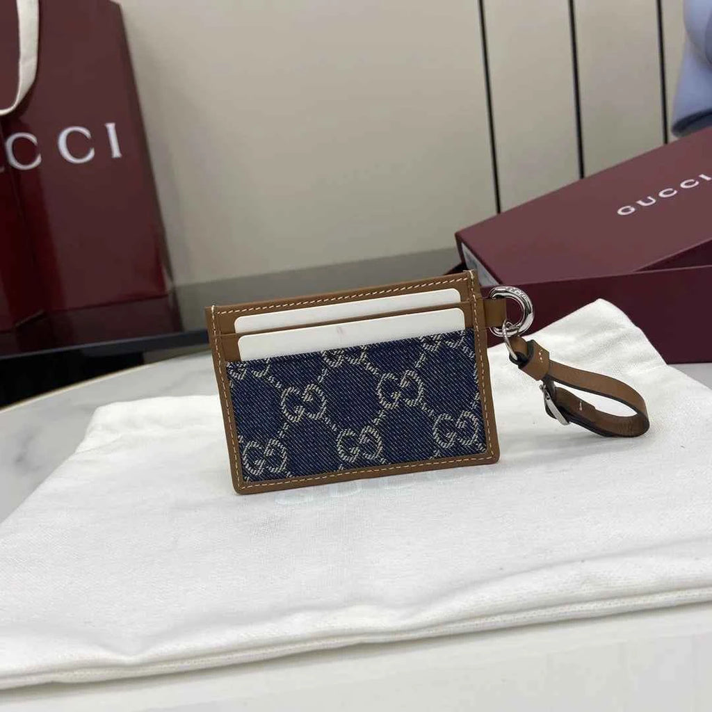 Gucci GG Emblem card case with strap 819121 Washed Denim blue