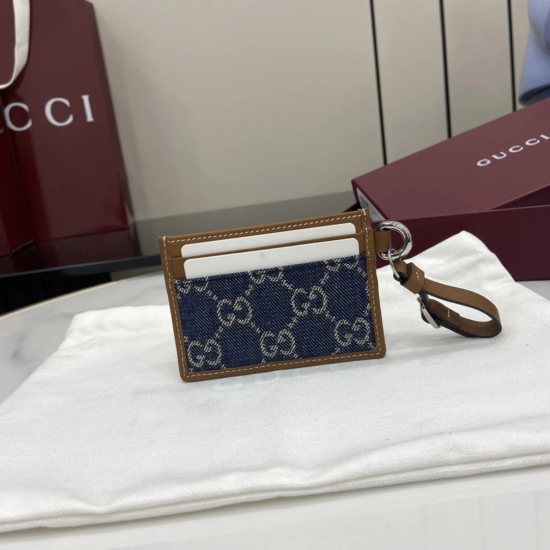 Gucci GG Emblem card case with strap 819121 Washed Denim blue