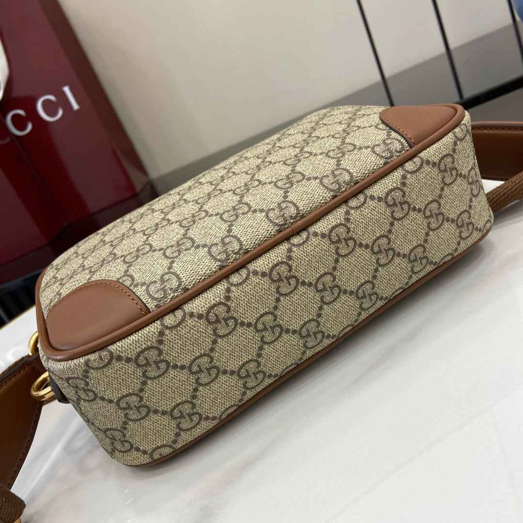 Gucci GG Emblem embossed super mini bag, 821216 in beige fabric