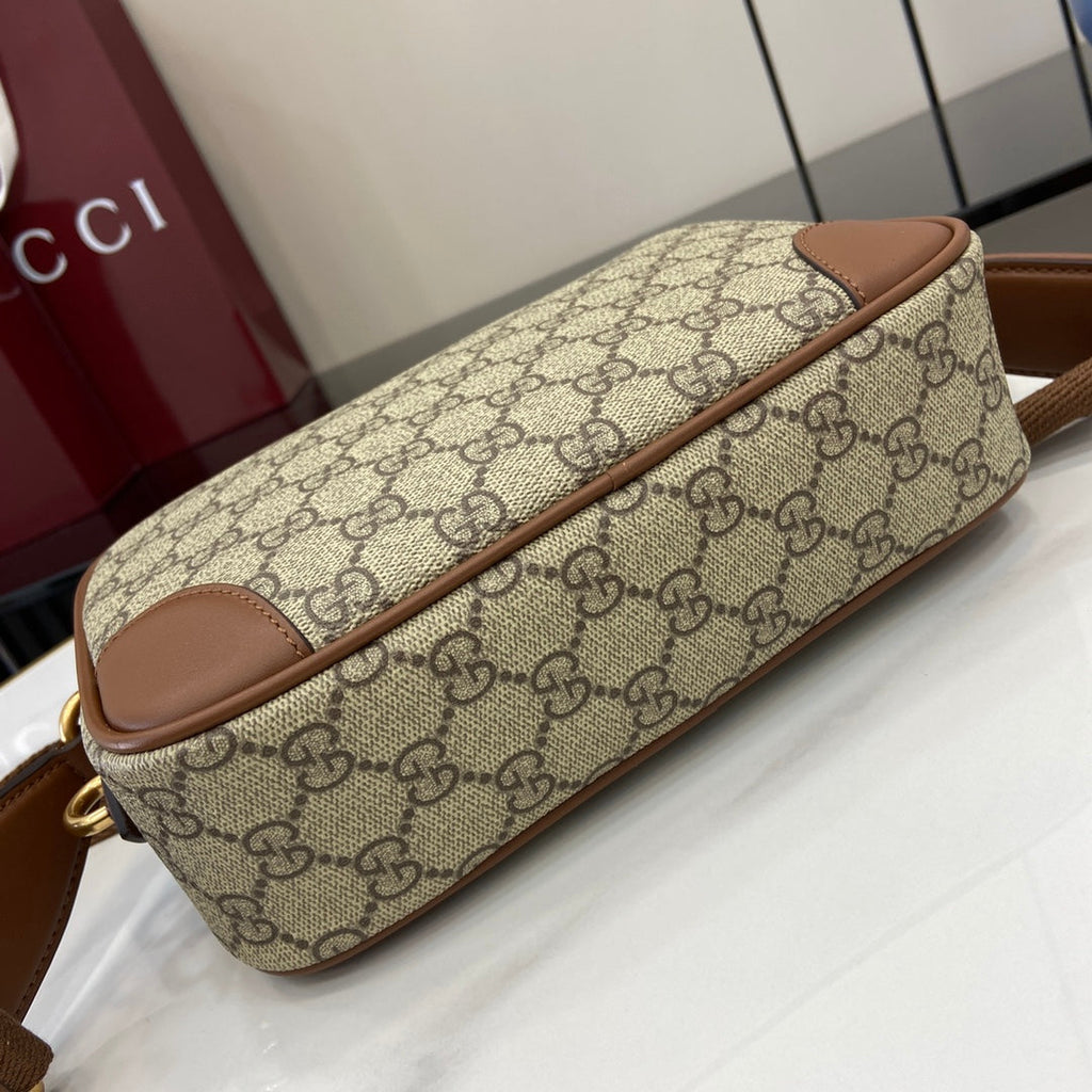Gucci GG Emblem embossed super mini bag, 821216 in beige fabric