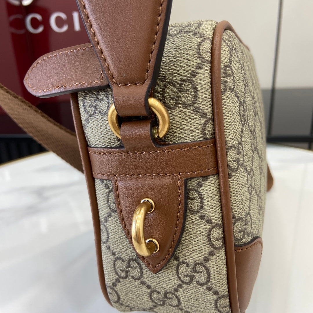 Gucci GG Emblem embossed super mini bag, 821216 in beige fabric