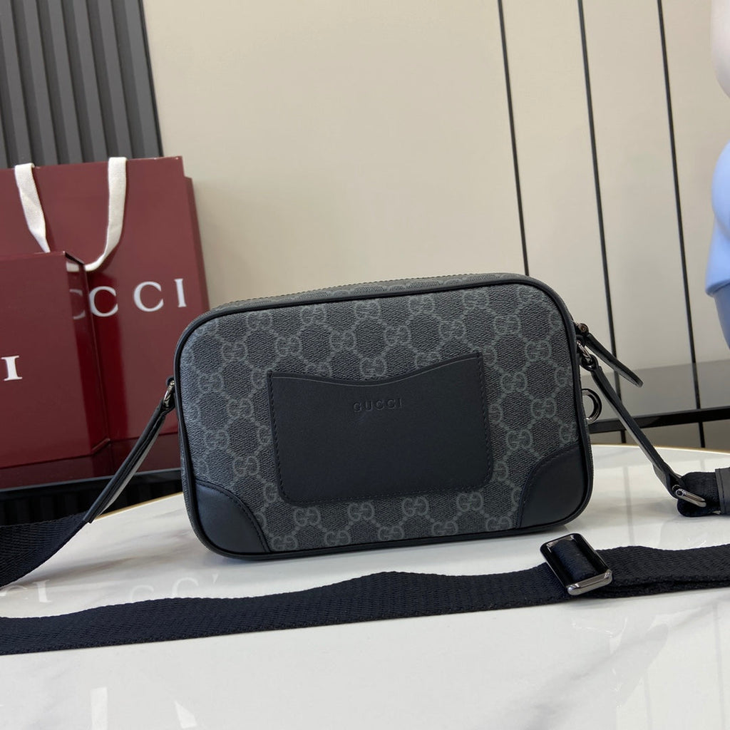 Gucci GG Emblem embossed super mini bag, 821216 in black fabric