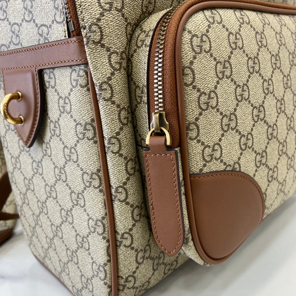 Gucci GG Emblem medium backpack ‎821159 in beige and dark