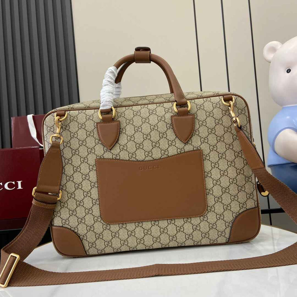 Gucci GG Emblem medium briefcase 821149  in beige fabric