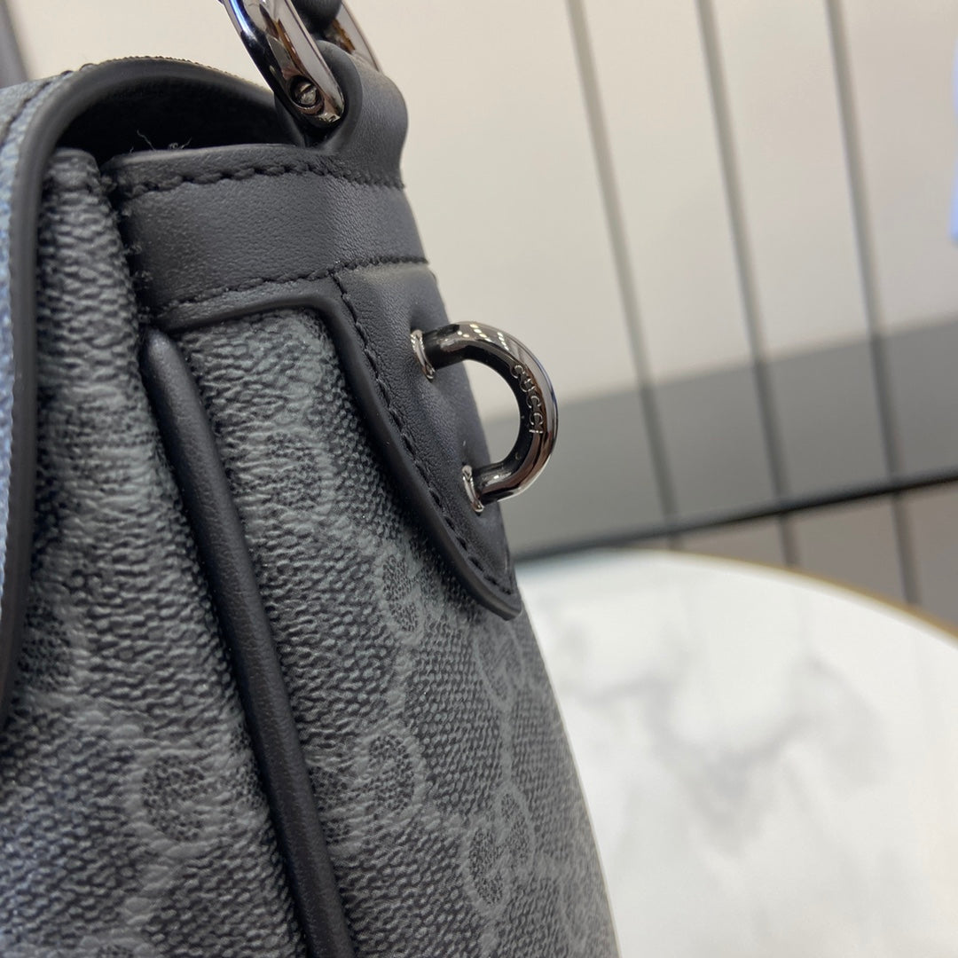 Gucci GG Emblem medium crossbody bag, ‎821154  in black fabric