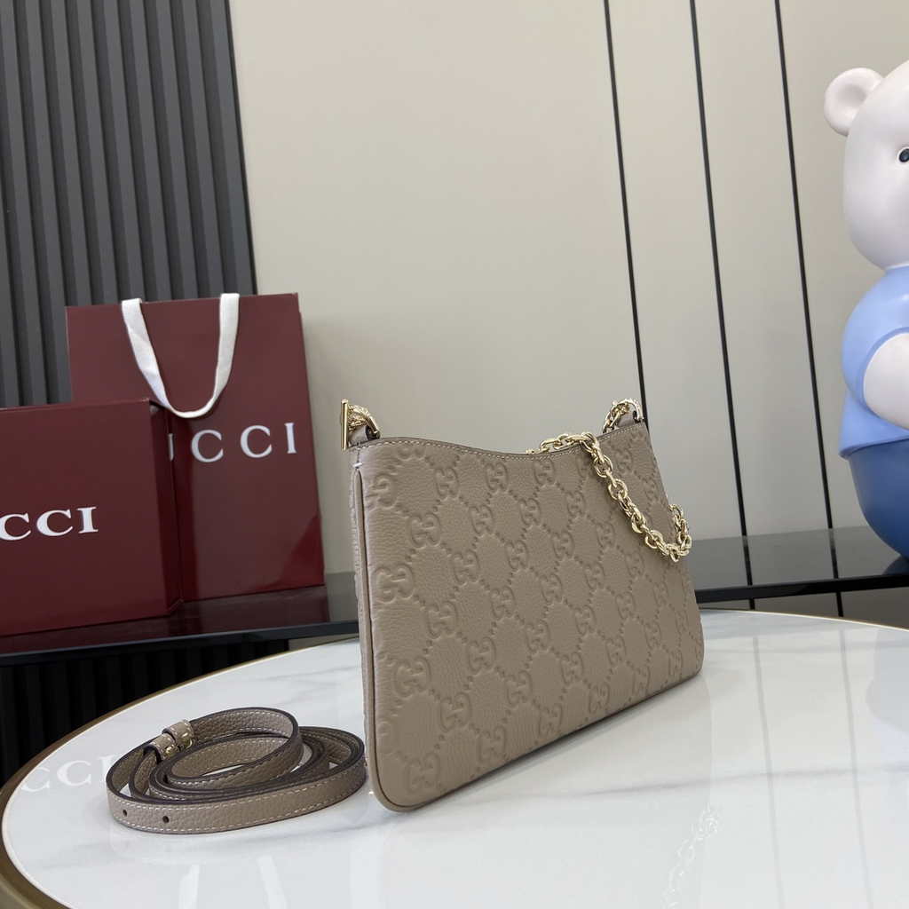 Gucci GG Emblem medium shoulder bag 815277 in taupe GG leather