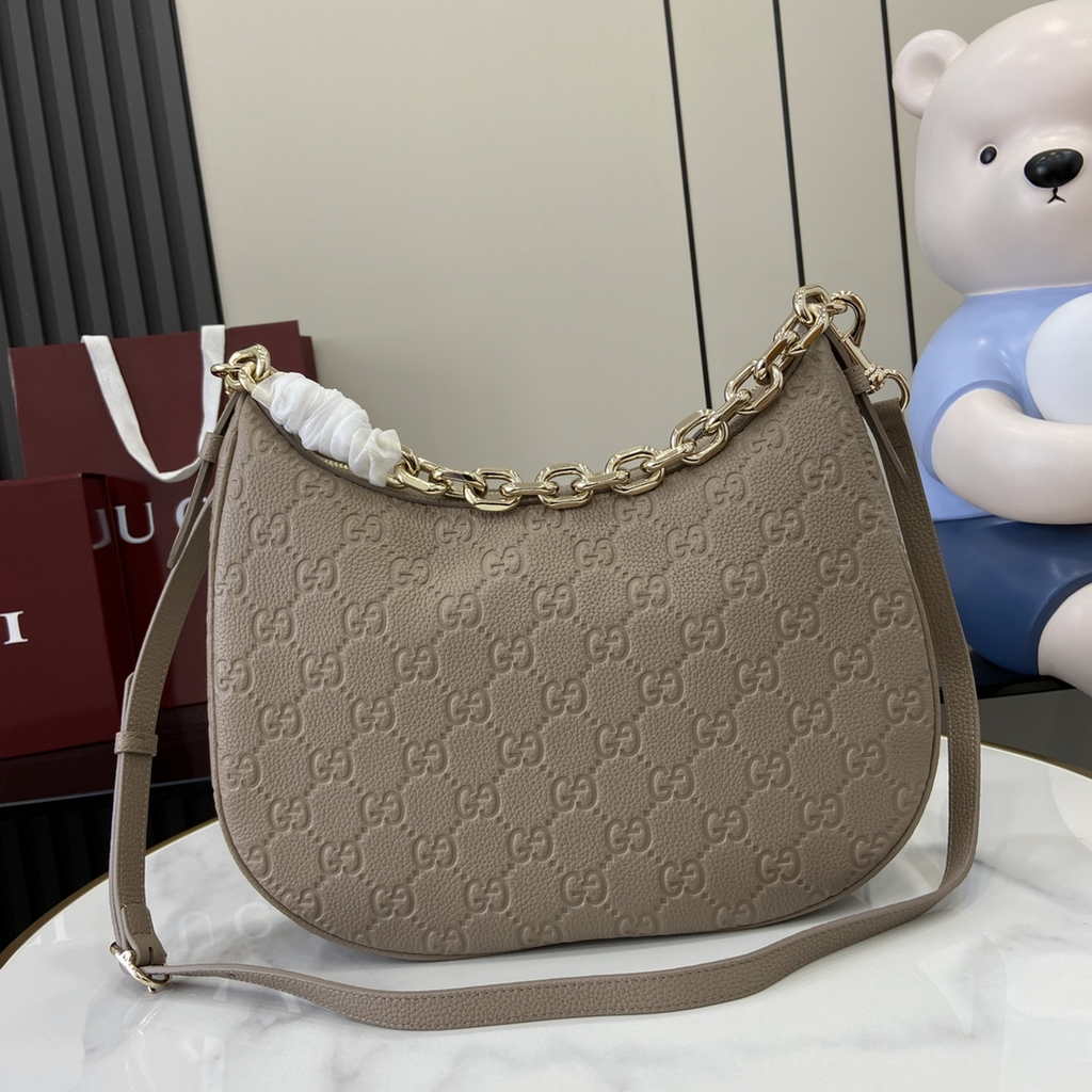 Gucci GG Emblem medium shoulder bag 820453 in taupe GG leather