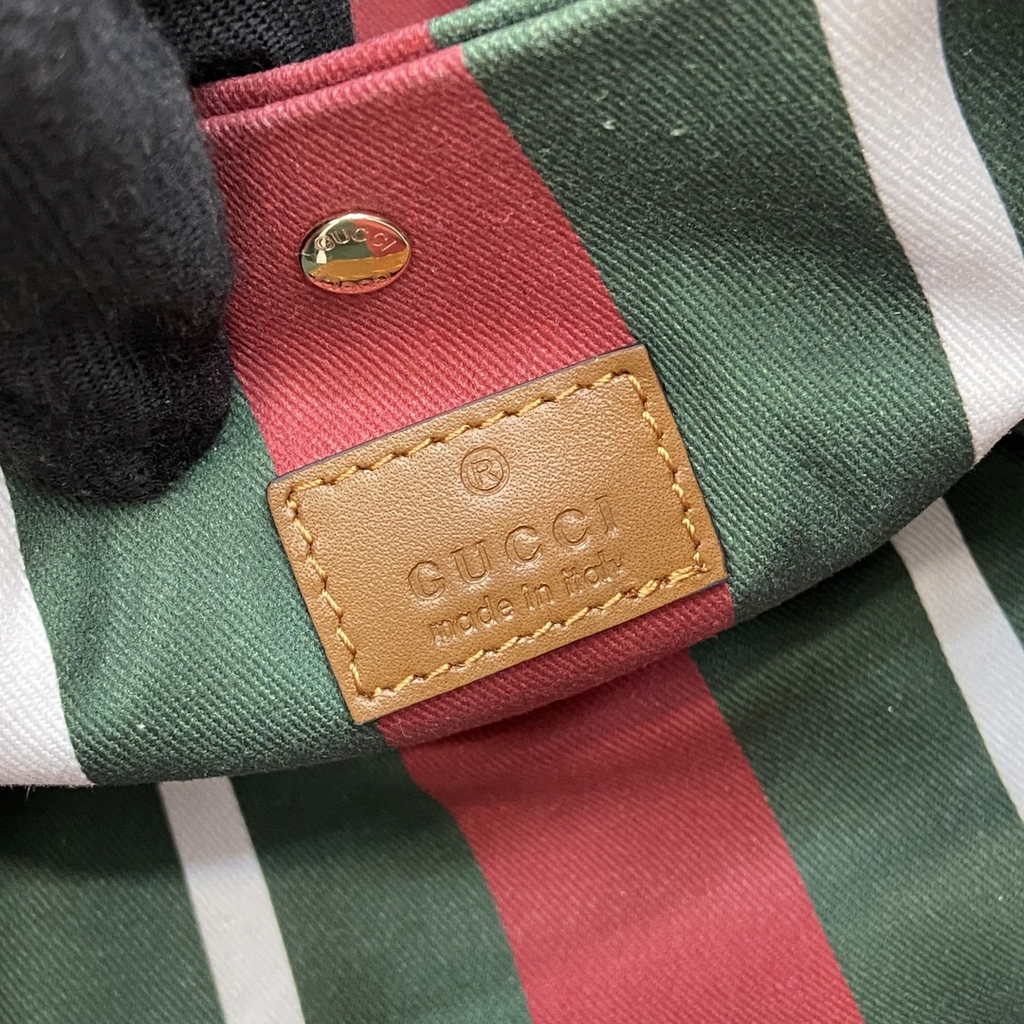 Gucci GG Emblem small bucket bag 815118 in beige and dark brown fabric