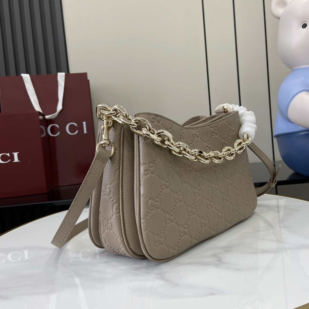 Gucci GG Emblem mini shoulder bag 815263 in taupe GG leather