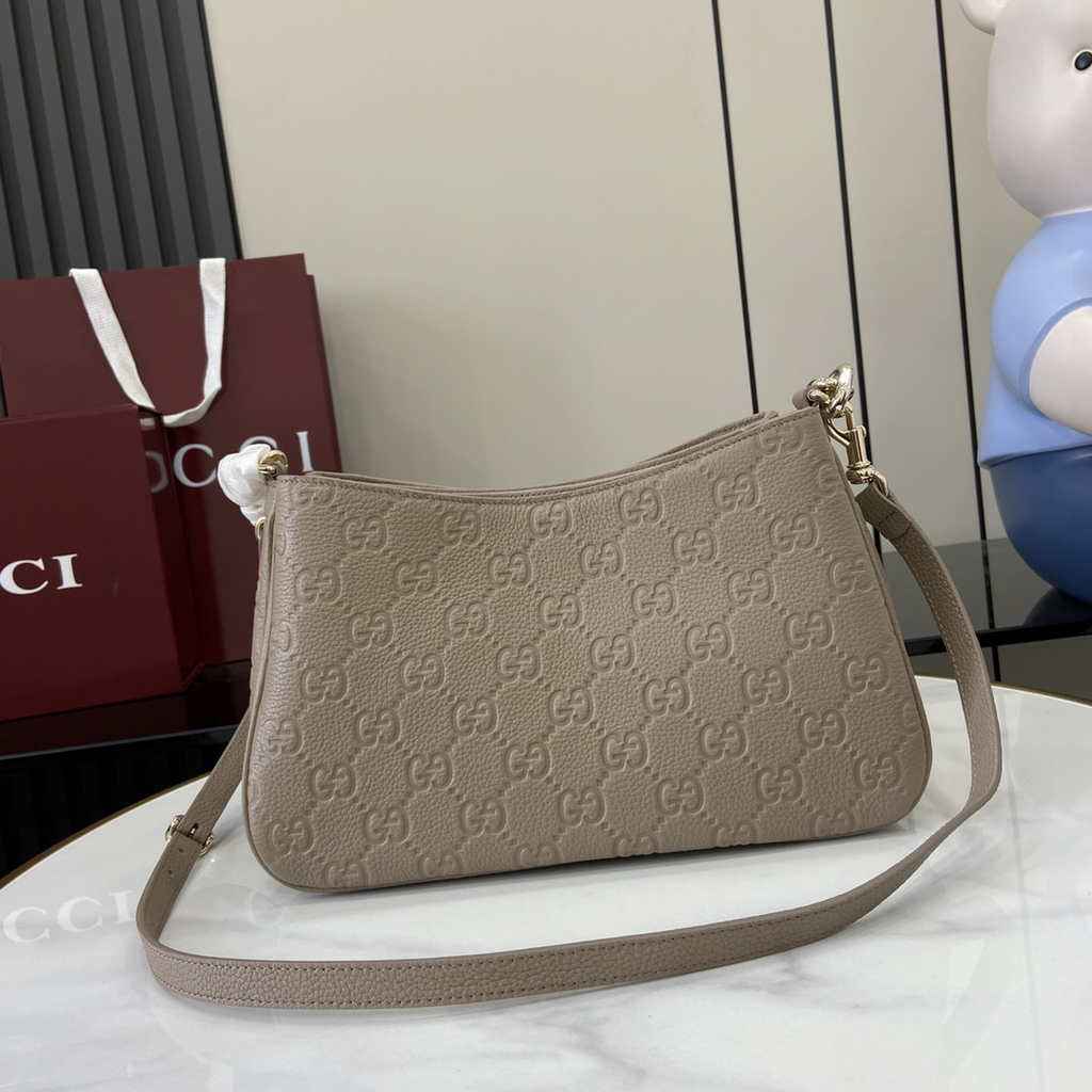 Gucci GG Emblem mini shoulder bag 815263 in taupe GG leather