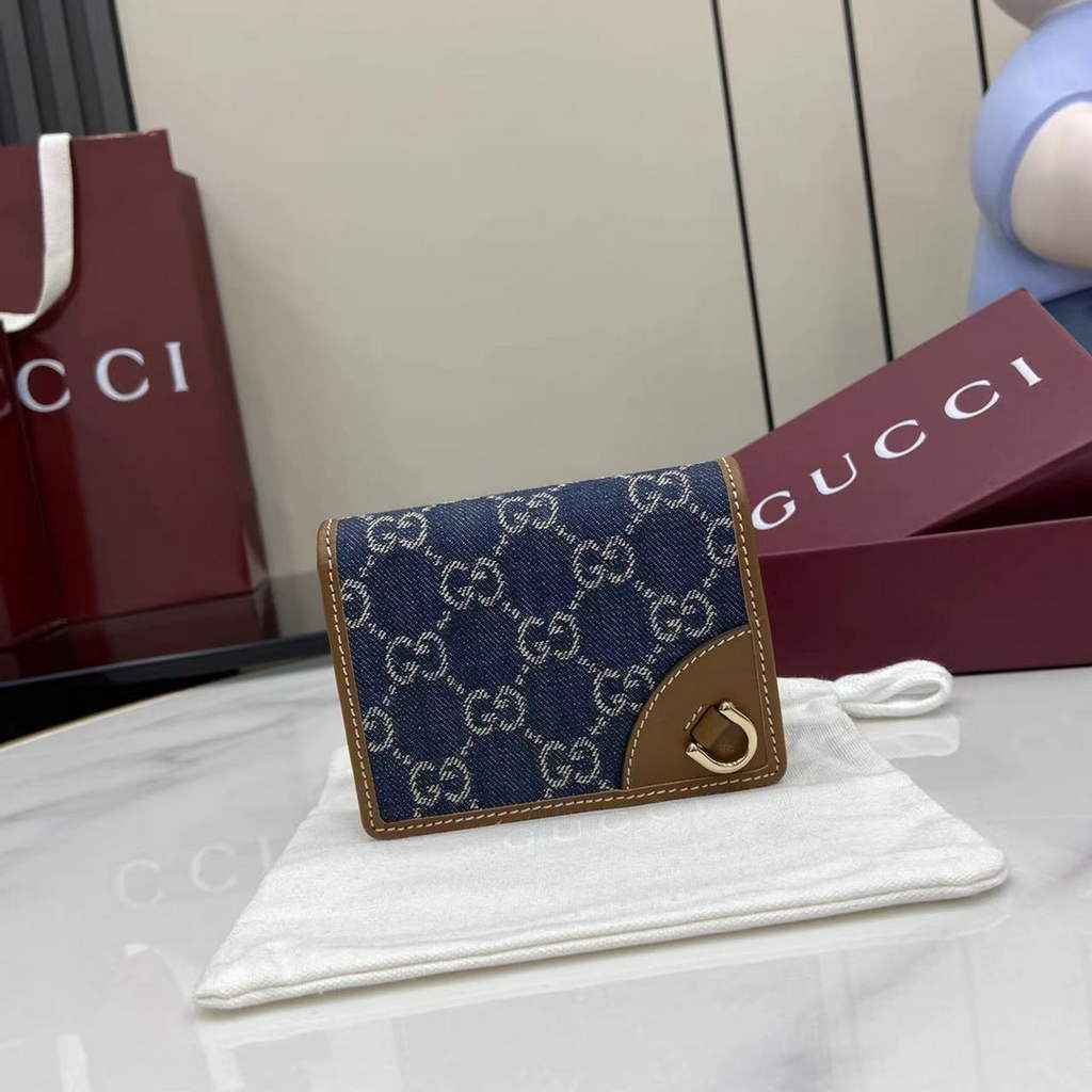 Gucci GG Emblem mini wallet, 820692 in blue and ivory GG denim