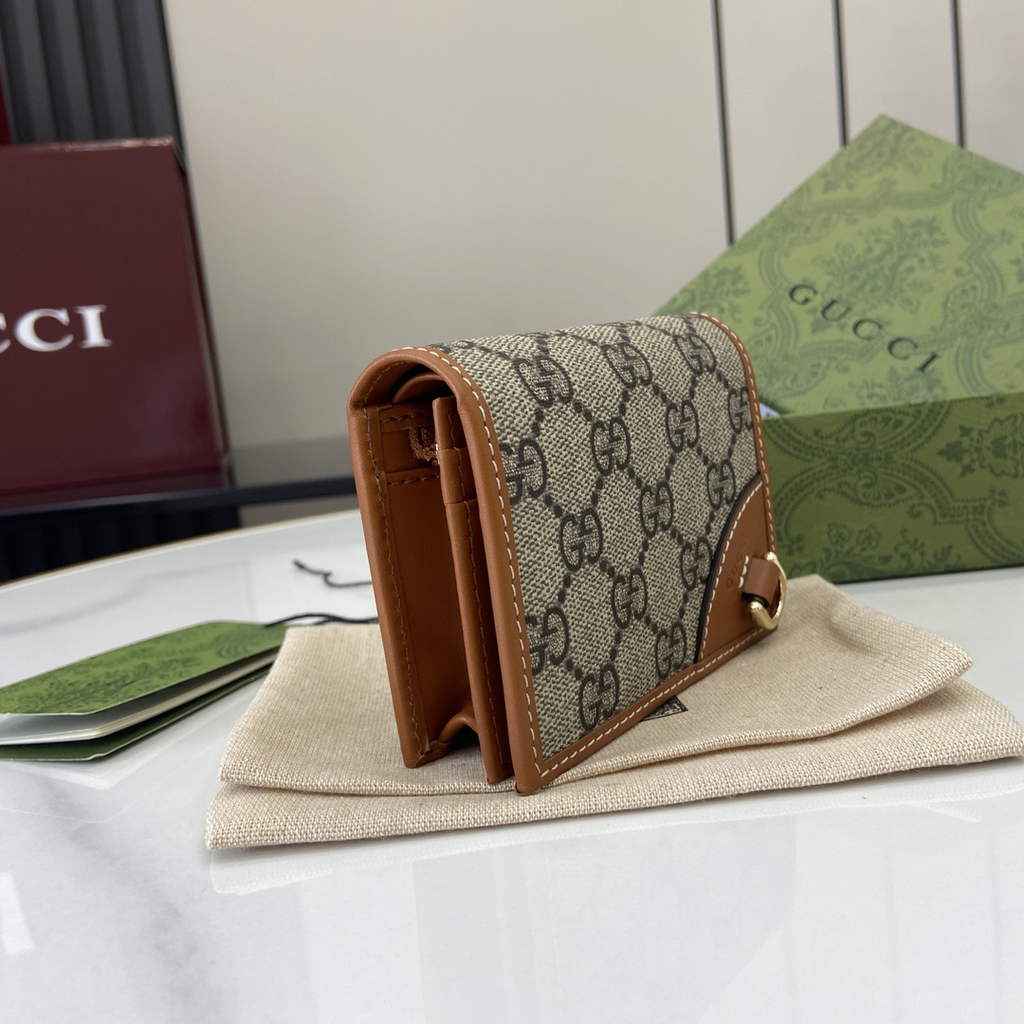 Gucci GG Emblem mini wallet, 820692 in beige and brown leather