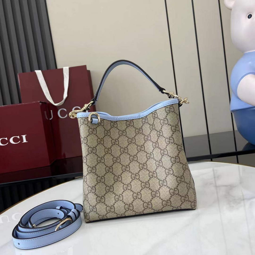 Gucci GG Emblem small bucket bag 815118 in blue fabric