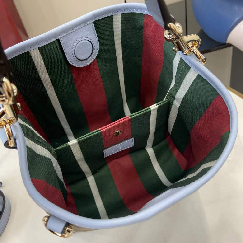 Gucci GG Emblem small bucket bag 815118 in blue fabric