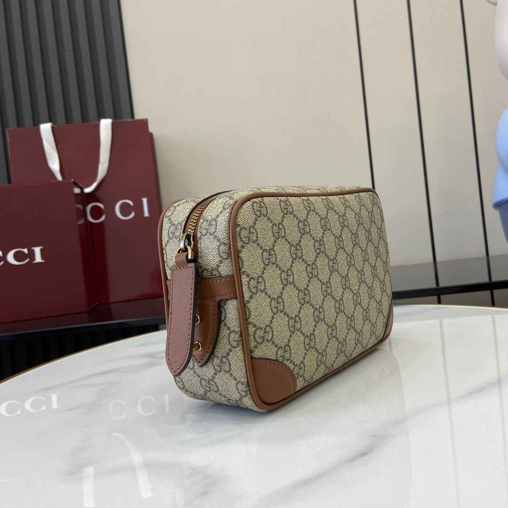 Gucci GG Emblem small toiletry case, ‎821164 in beige fabric