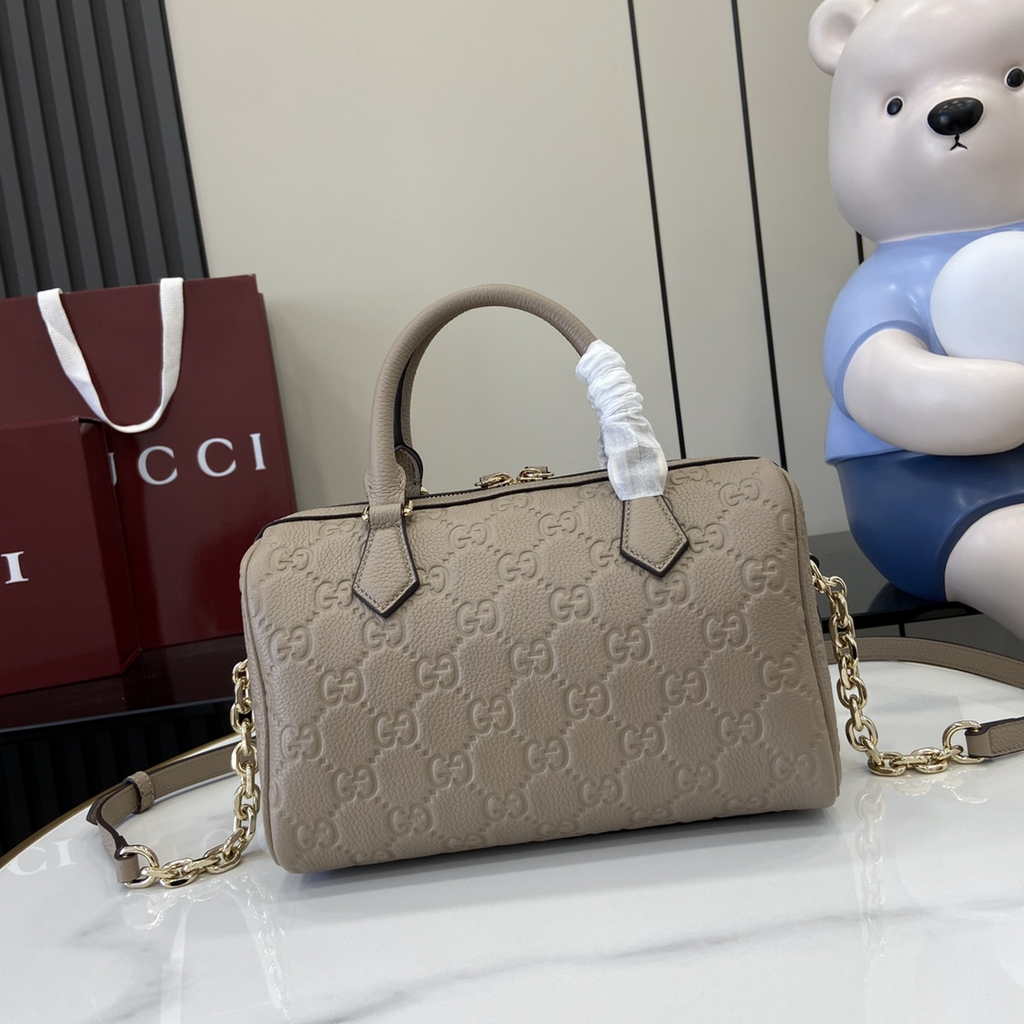 Gucci GG Emblem small top handle bag ‎815255 in taupe GG leather
