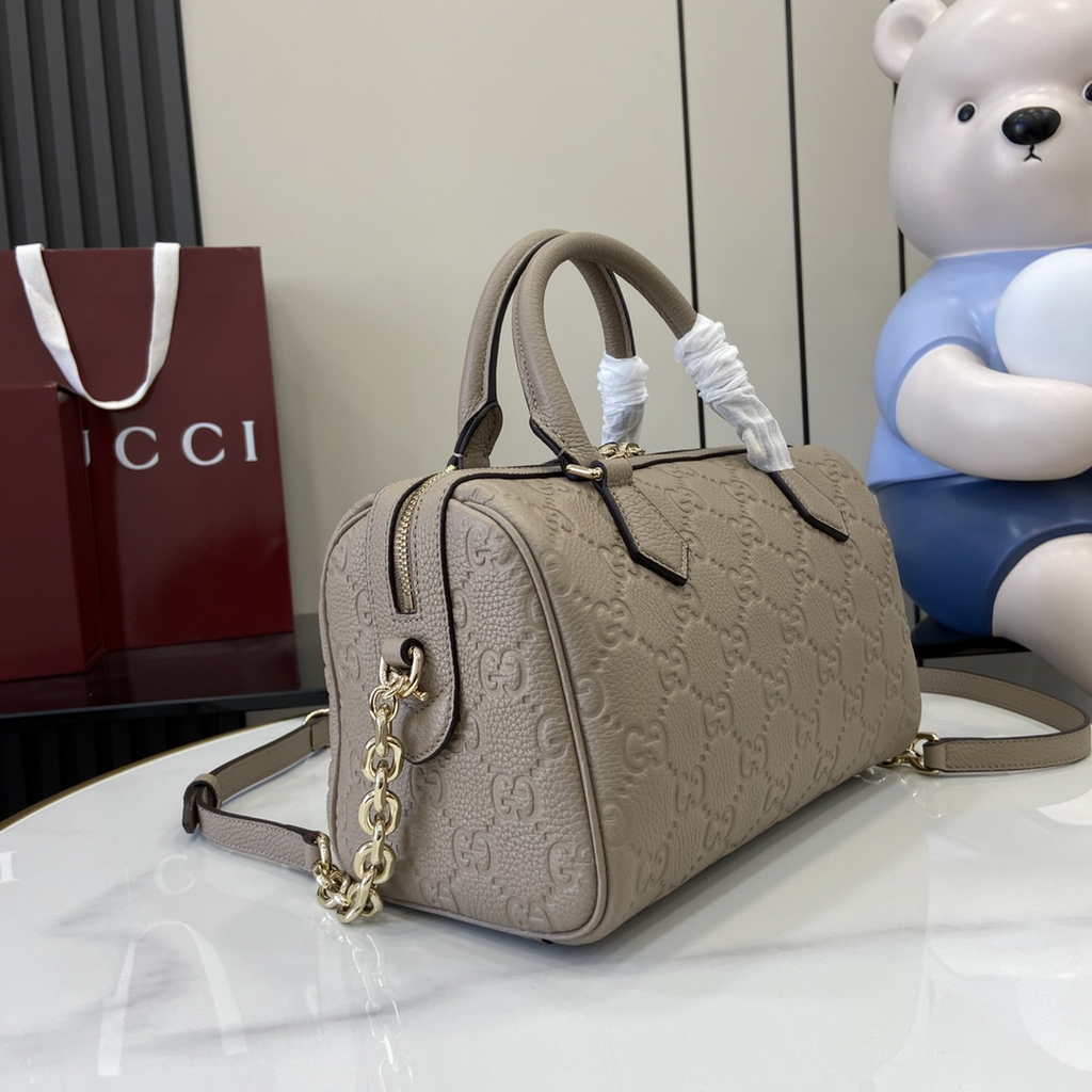 Gucci GG Emblem small top handle bag ‎815255 in taupe GG leather