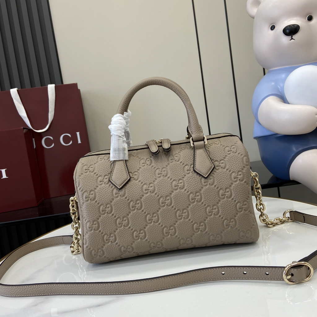 Gucci GG Emblem small top handle bag ‎815255 in taupe GG leather