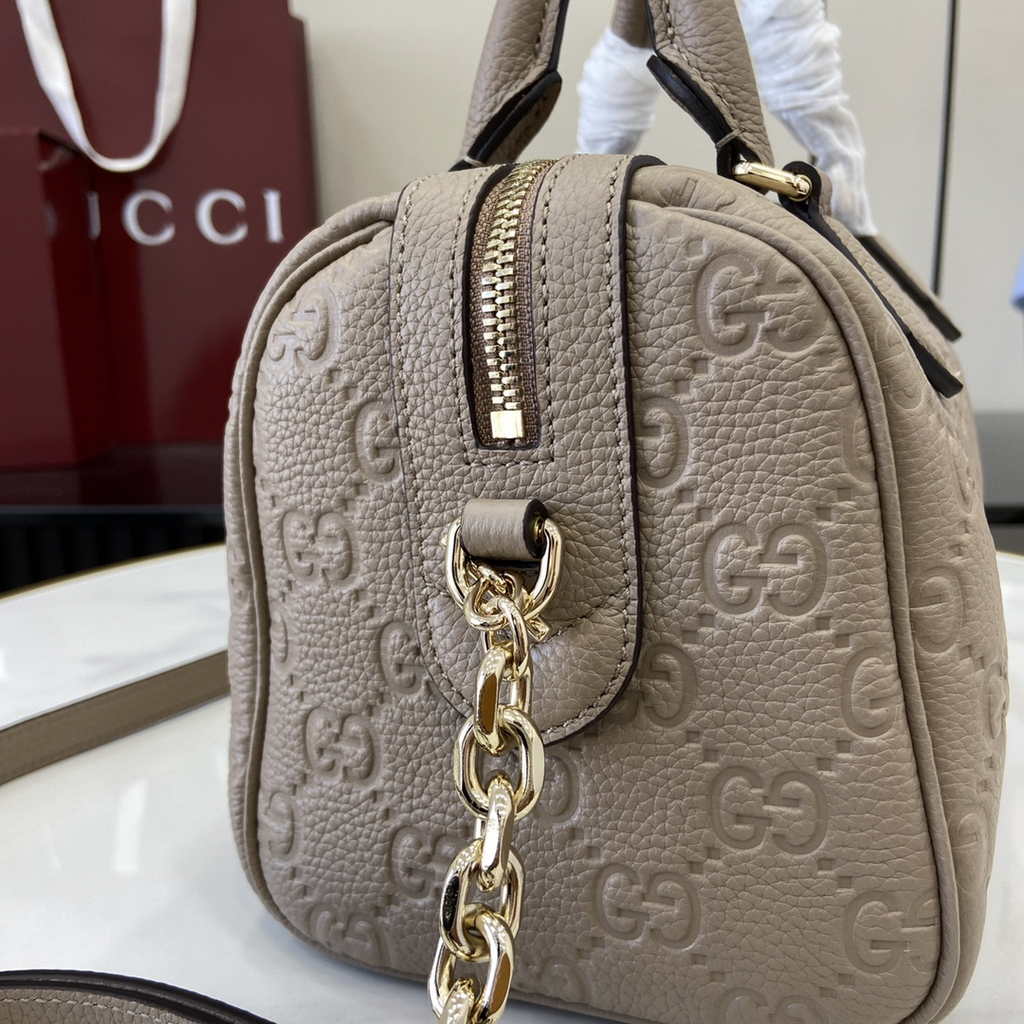 Gucci GG Emblem small top handle bag ‎815255 in taupe GG leather