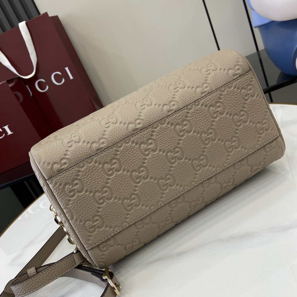 Gucci GG Emblem small top handle bag ‎815255 in taupe GG leather