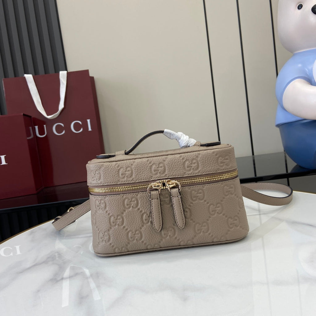 Gucci GG Emblem super mini bag 815949 in taupe leather