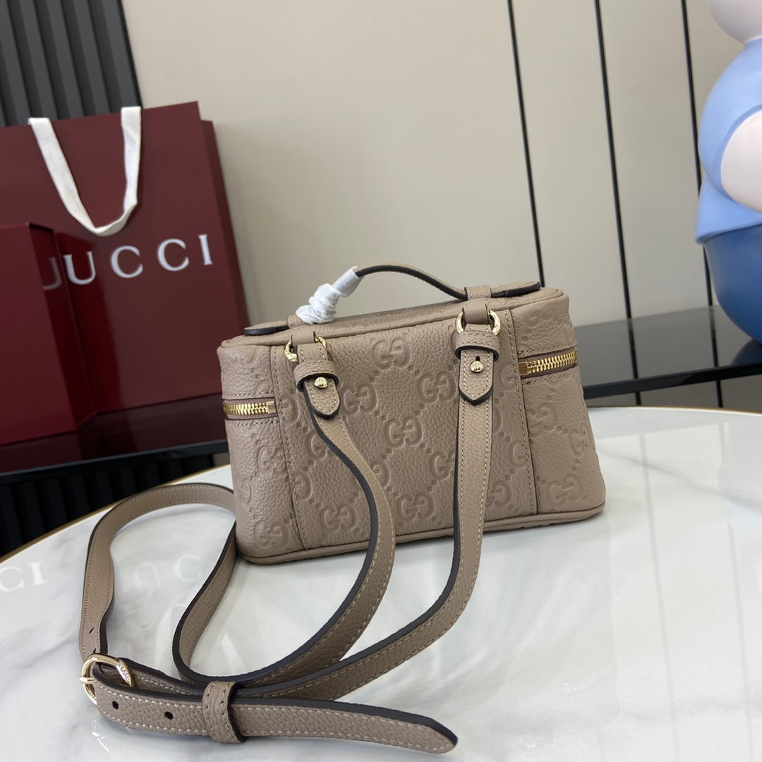 Gucci GG Emblem super mini bag 815949 in taupe leather