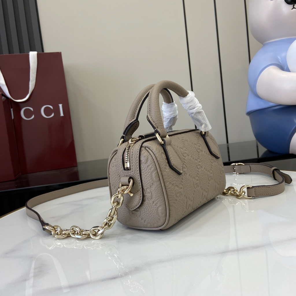 Gucci GG Emblem super mini top handle bag 815256 in taupe leather