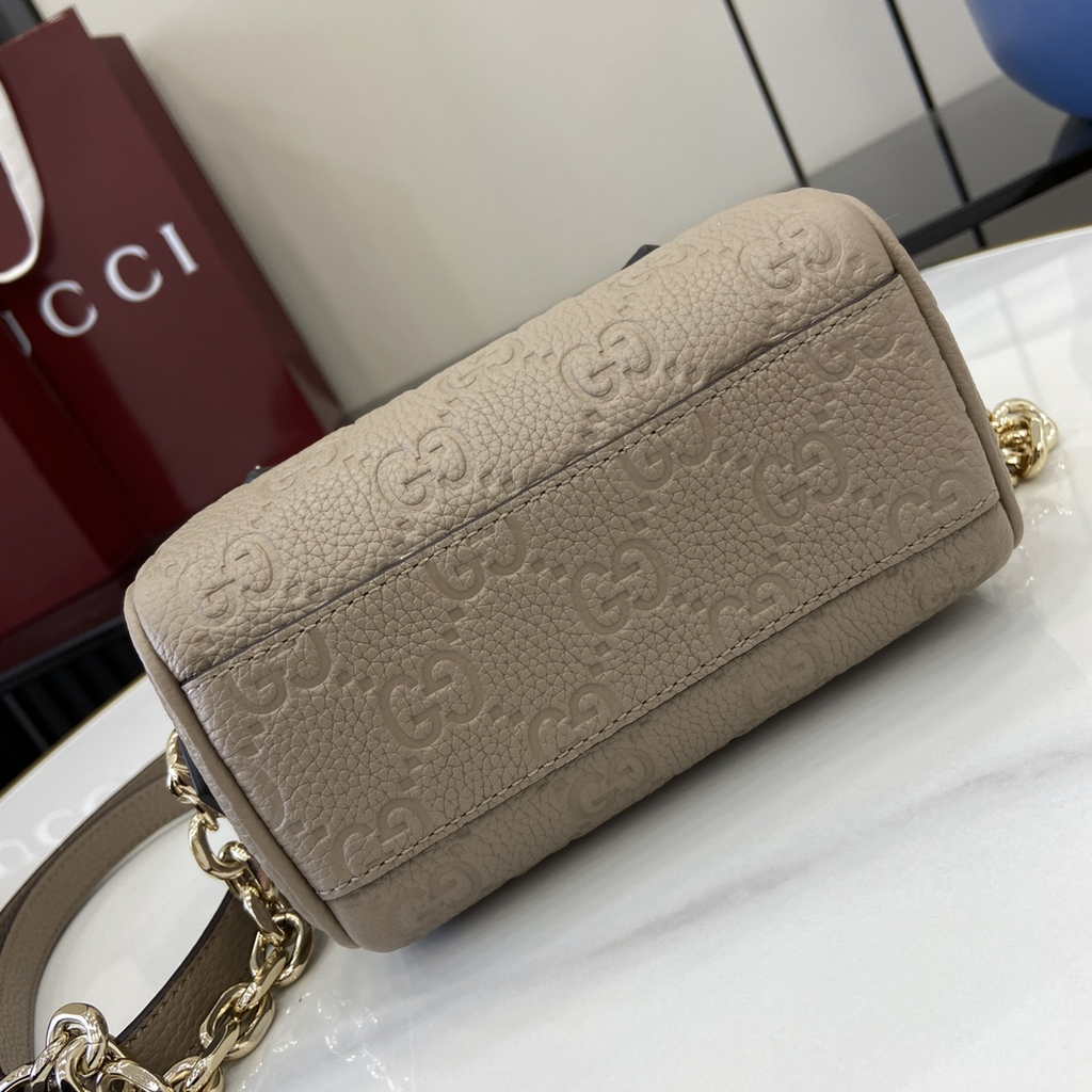 Gucci GG Emblem super mini top handle bag 815256 in taupe leather