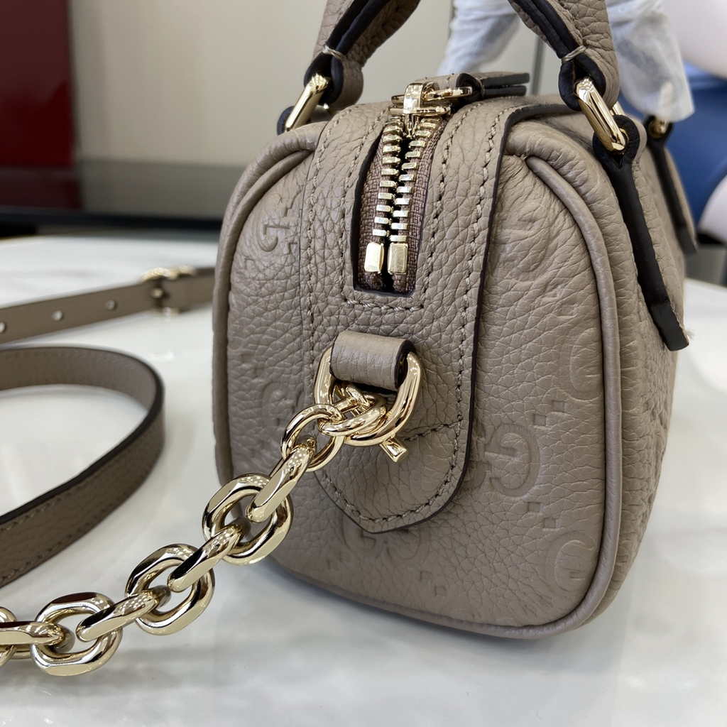 Gucci GG Emblem super mini top handle bag 815256 in taupe leather
