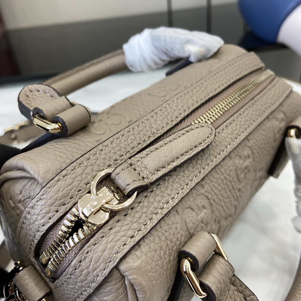 Gucci GG Emblem super mini top handle bag 815256 in taupe leather