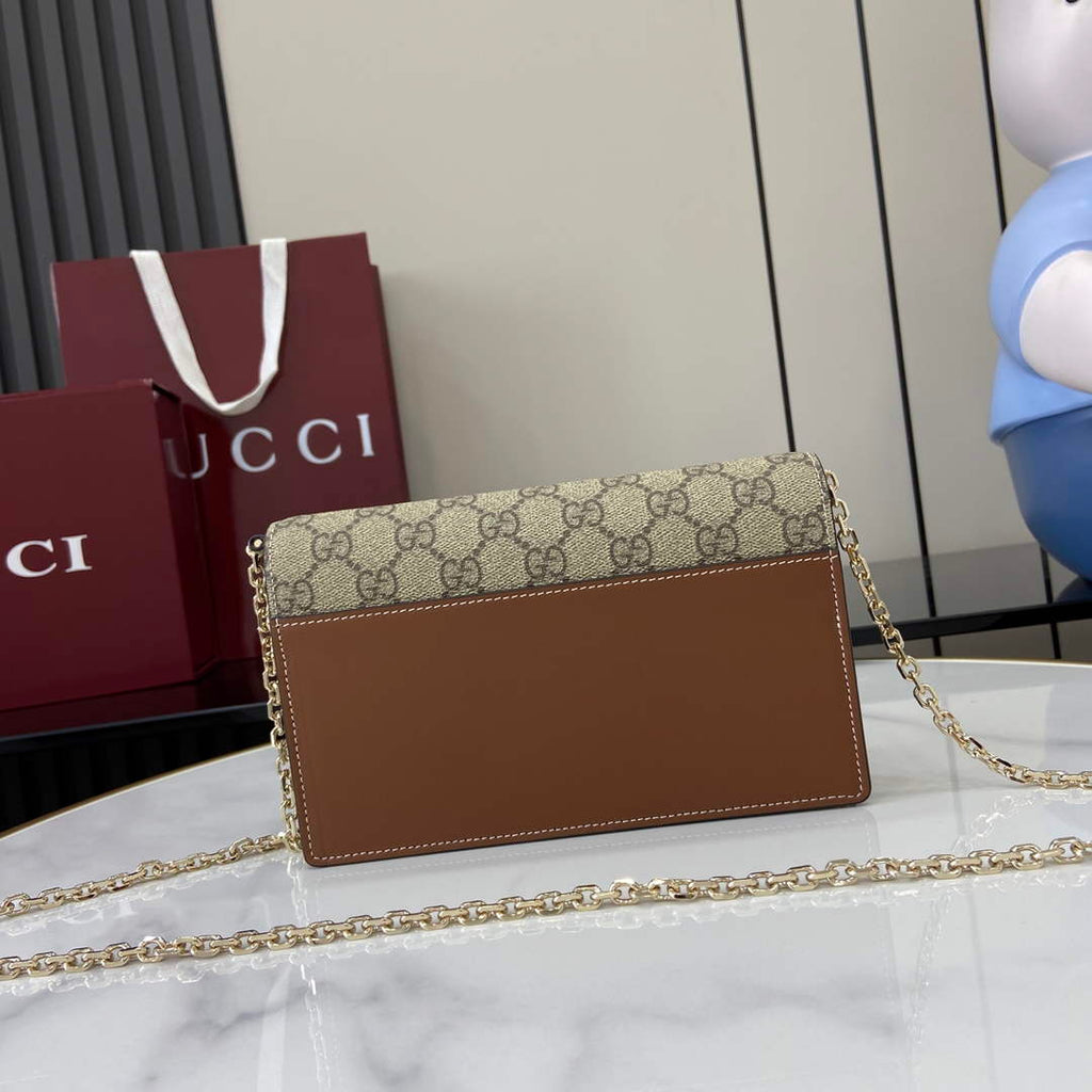 Gucci GG Emblem wallet on chain in brown leather 838151