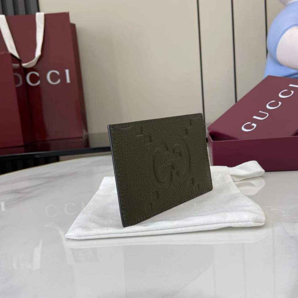 Gucci GG Jumbo card case 812681 in dark green leather