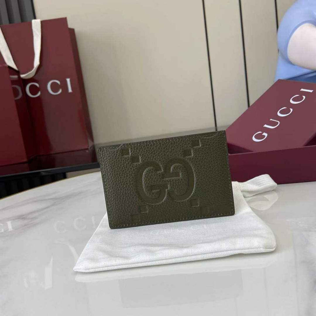 Gucci GG Jumbo card case 812681 in dark green leather