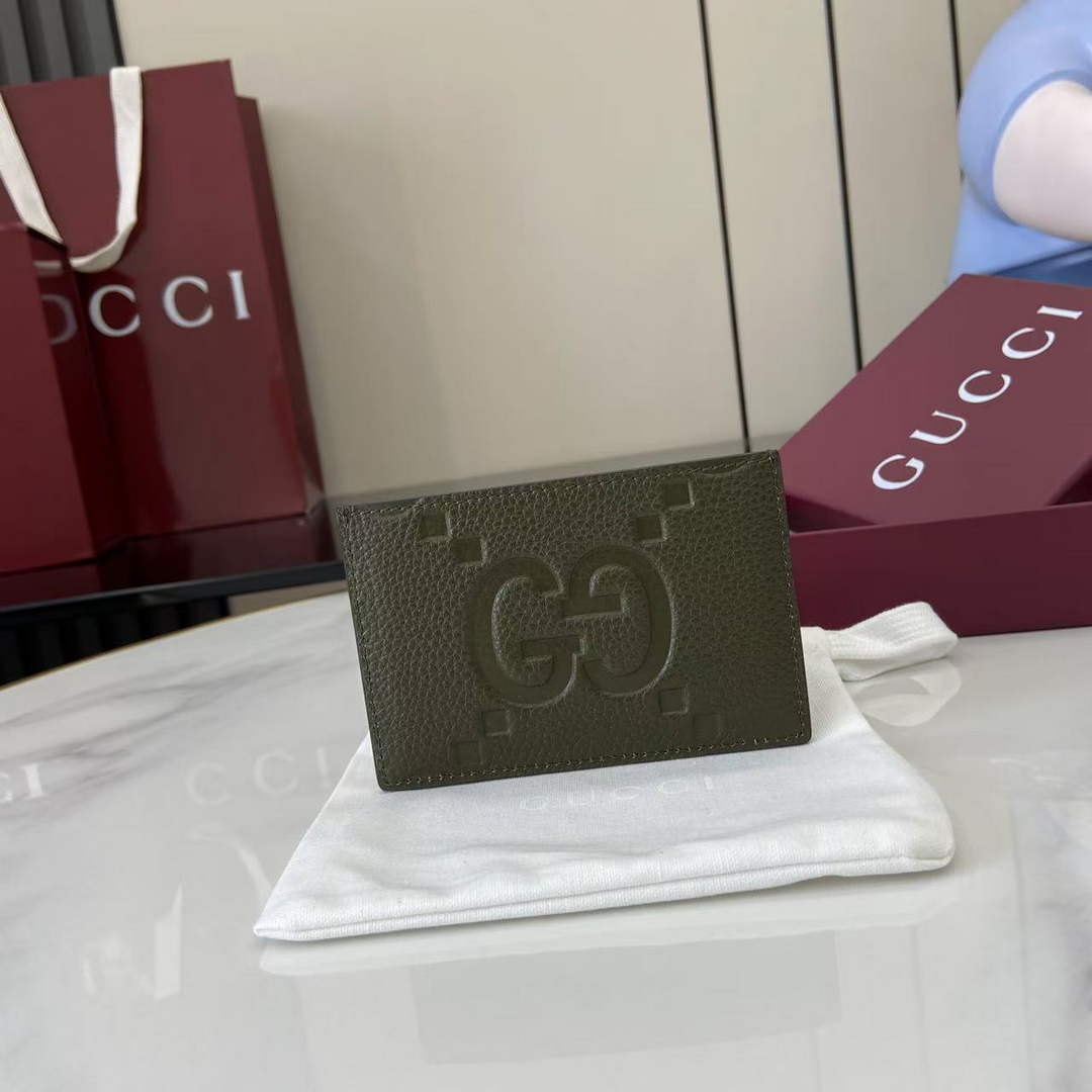 Gucci GG Jumbo card case 812681 in dark green leather