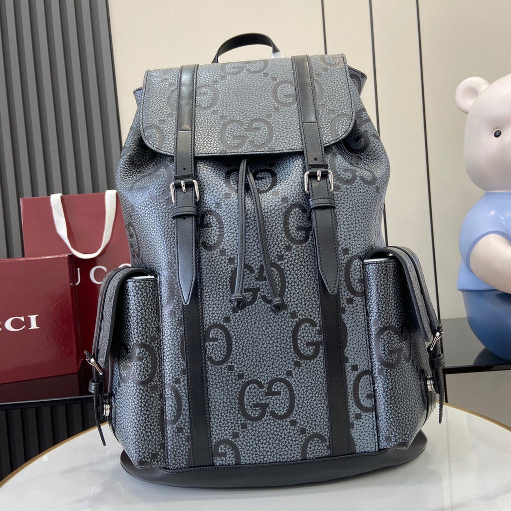 Gucci GG jumbo large backpack ‎625770 Grey and black grainy leather