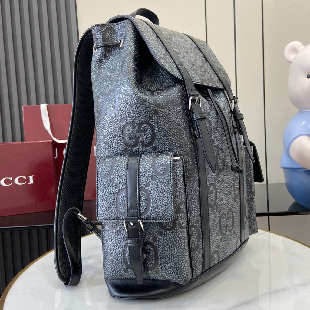 Gucci GG jumbo large backpack ‎625770 Grey and black grainy leather