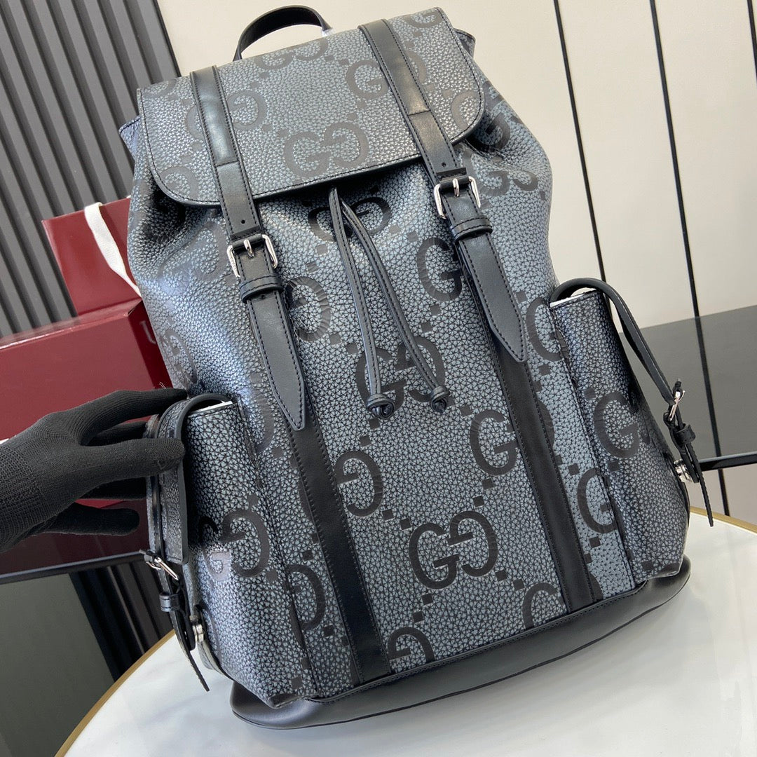 Gucci GG jumbo large backpack ‎625770 Grey and black grainy leather