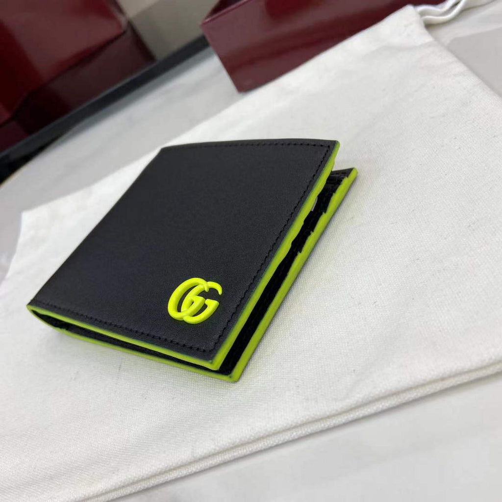 Gucci GG Marmont bi-fold wallet 835047 in Black green leather