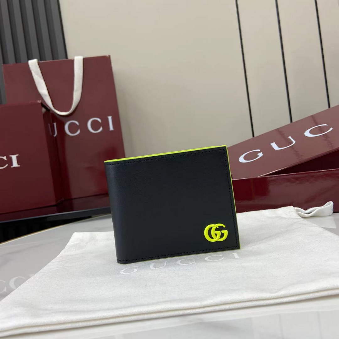 Gucci GG Marmont coin wallet 835048 in black green soft leather