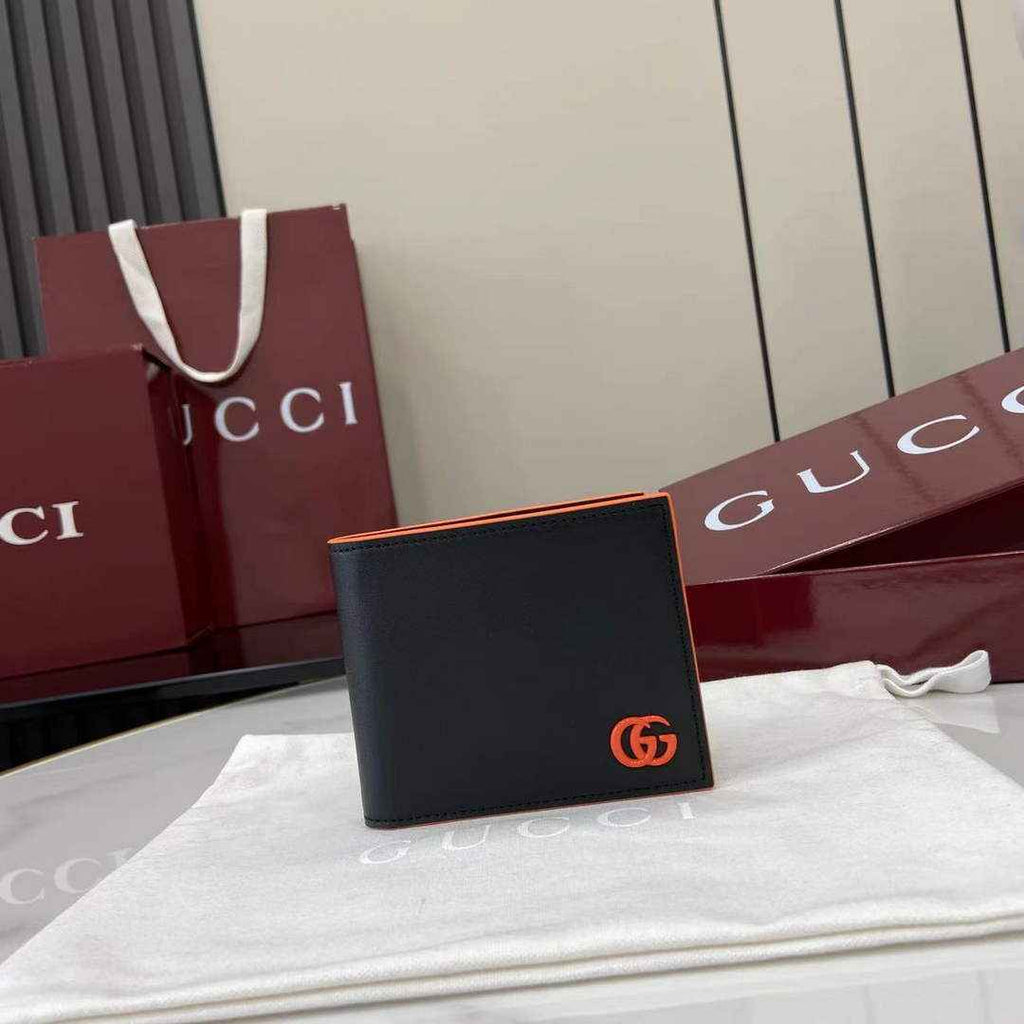 Gucci GG Marmont coin wallet 835048 in black orange soft leather