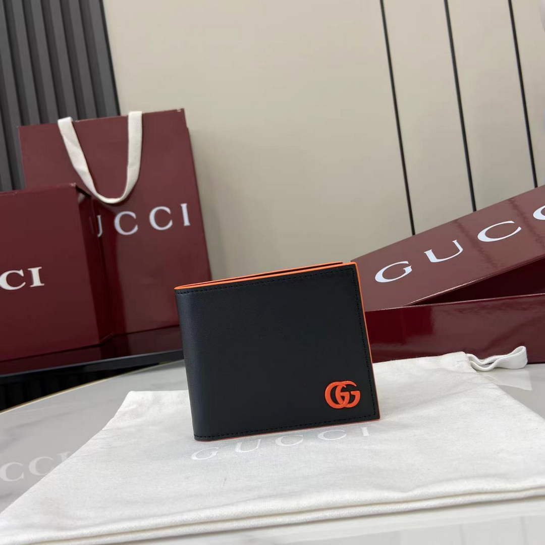 Gucci GG Marmont coin wallet 835048 in black orange soft leather