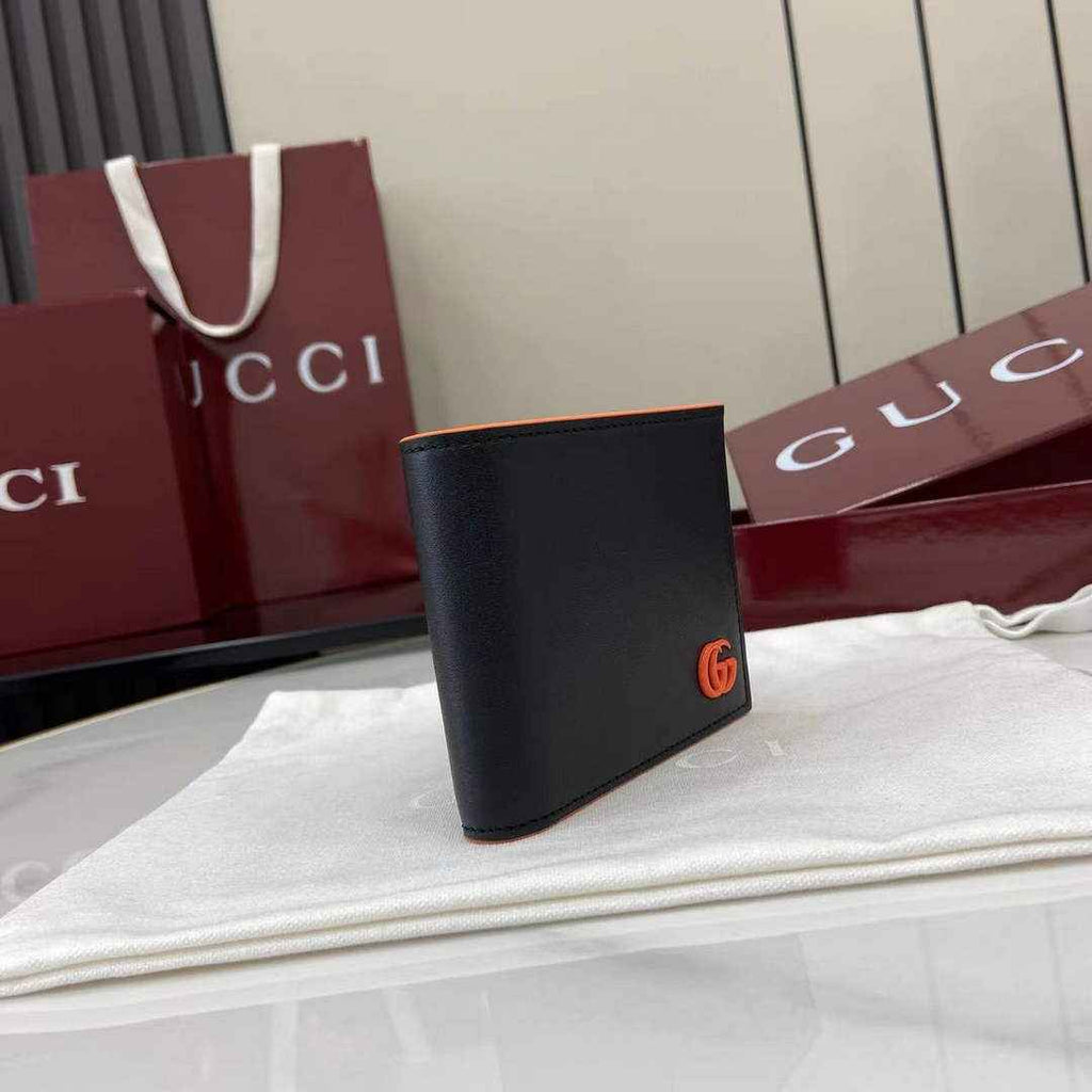 Gucci GG Marmont coin wallet 835048 in black orange soft leather