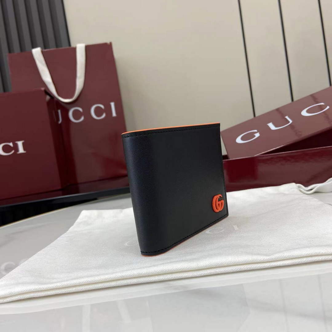 Gucci GG Marmont coin wallet 835048 in black orange soft leather