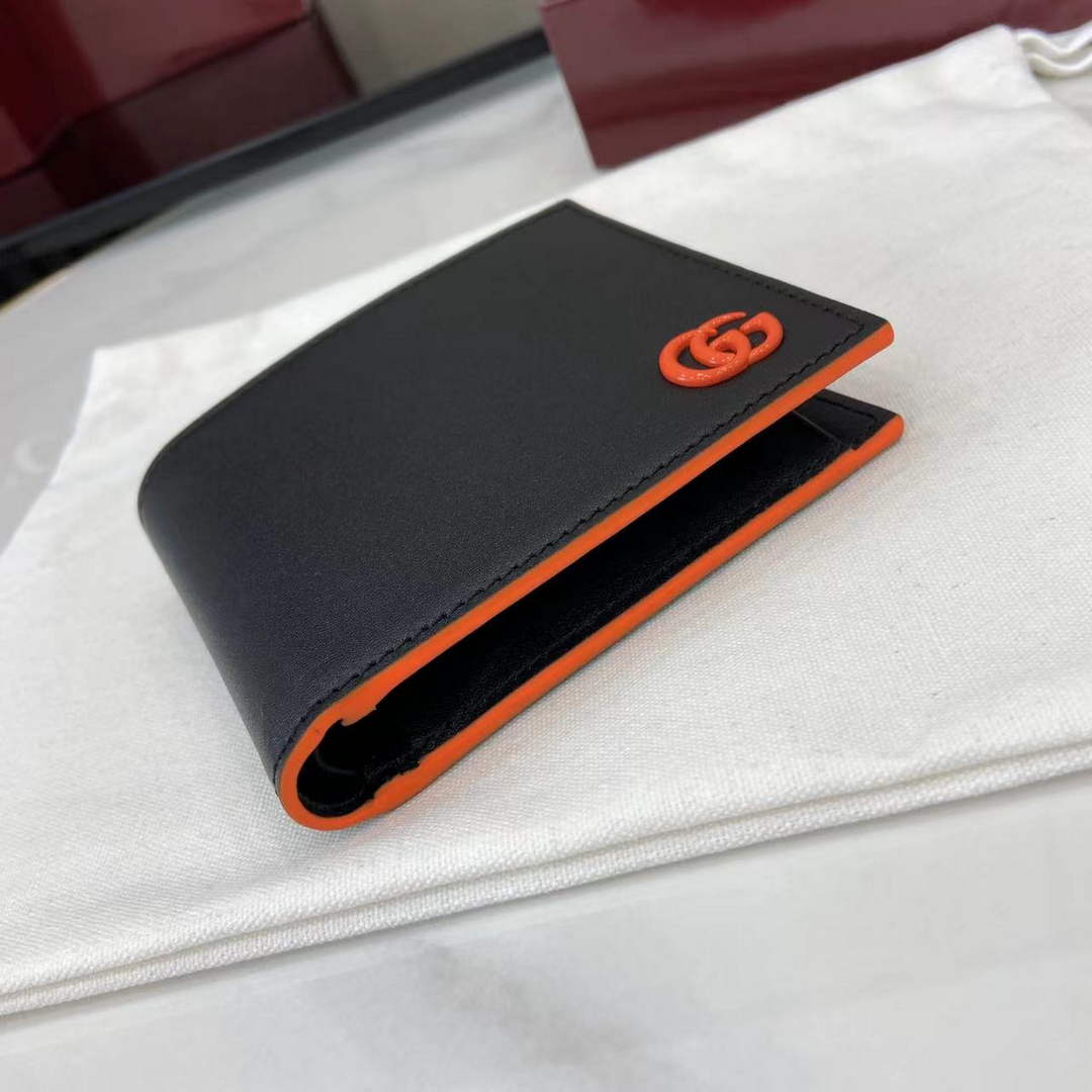 Gucci GG Marmont coin wallet 835048 in black orange soft leather
