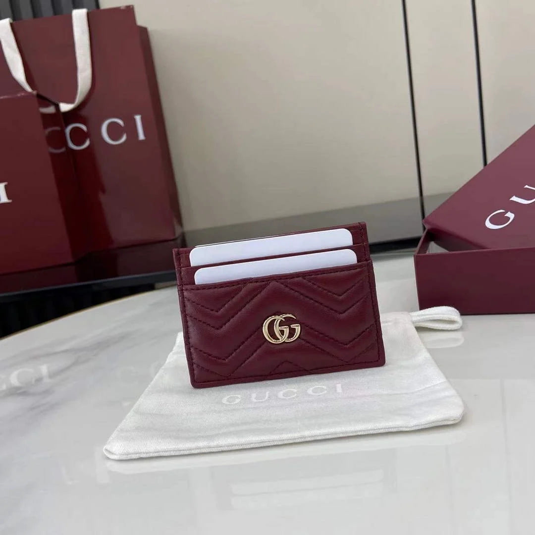 Gucci GG Marmont card case ‎443127 in wine red leather