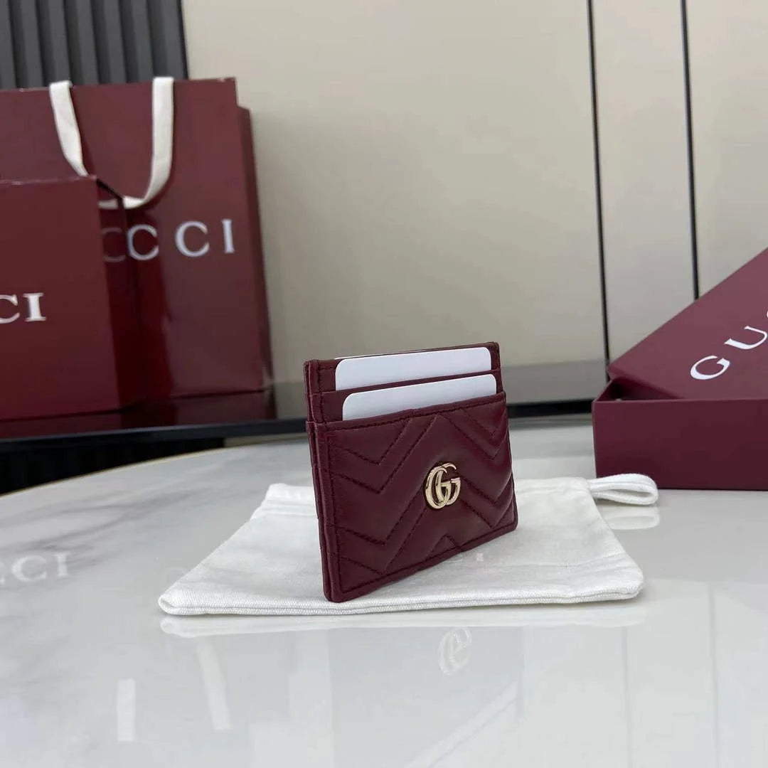 Gucci GG Marmont card case ‎443127 in wine red leather