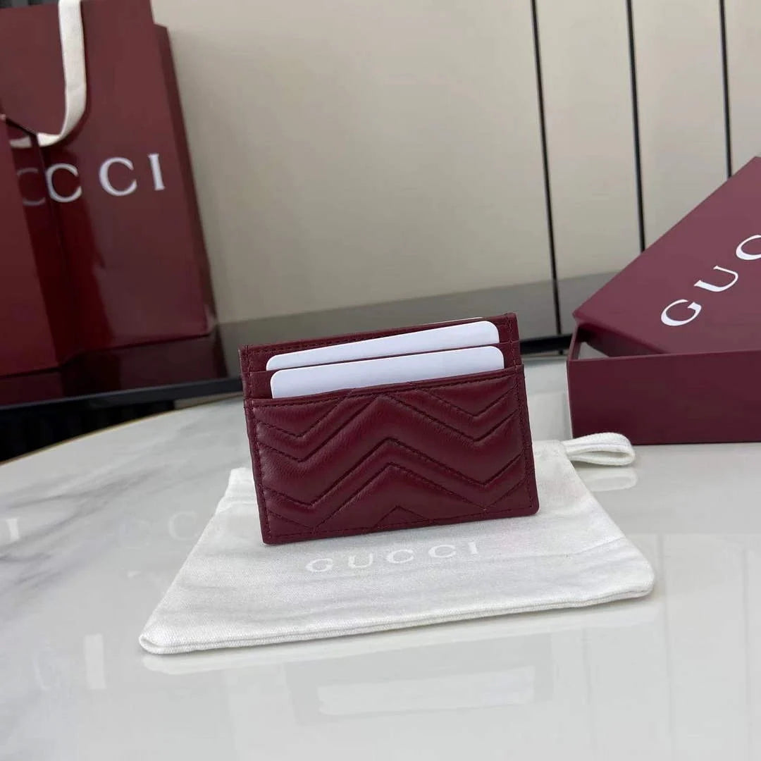 Gucci GG Marmont card case ‎443127 in wine red leather