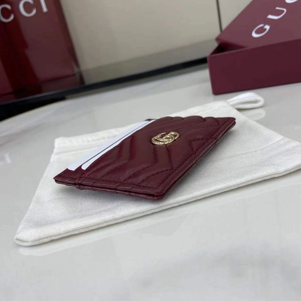 Gucci GG Marmont card case ‎443127 in wine red leather