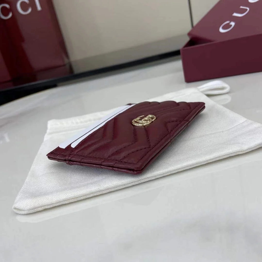 Gucci GG Marmont card case ‎443127 in wine red leather